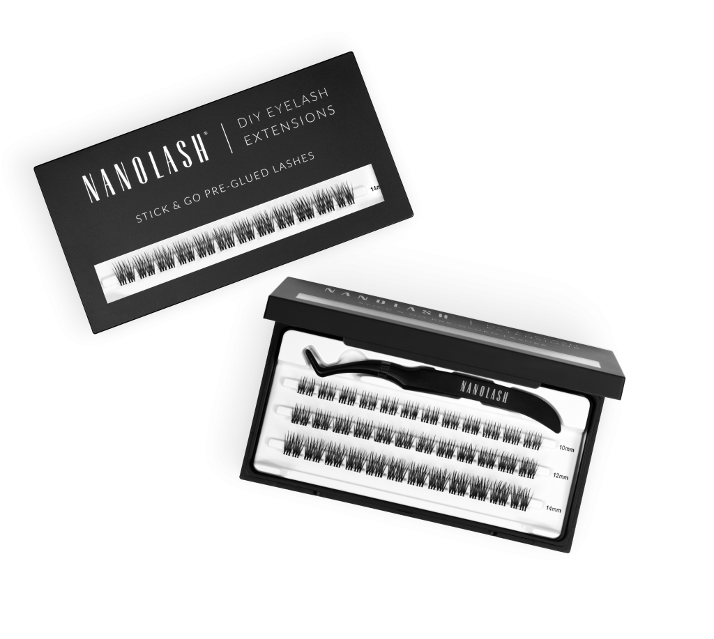 cluster lashes med gennemsigtig lim nanolash