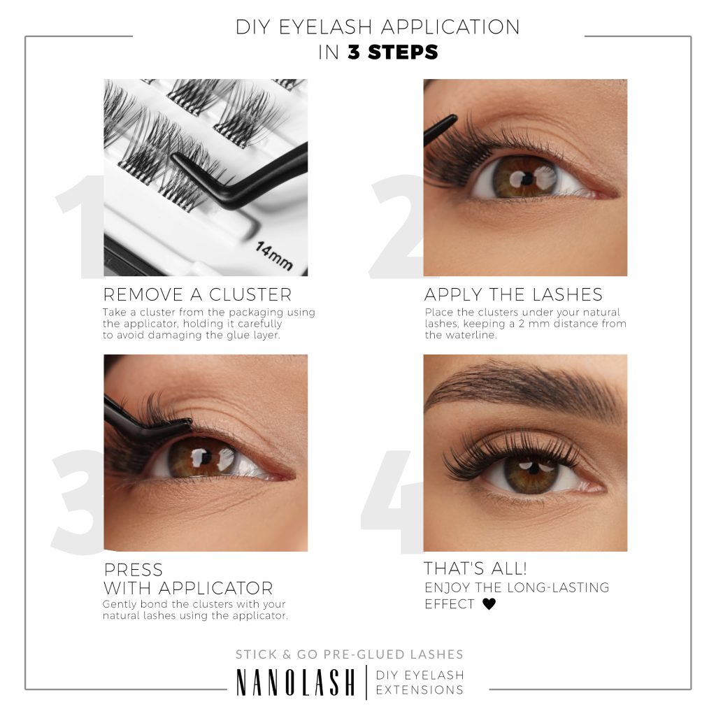 nanolash cluster lashes med gennemsigtig lim